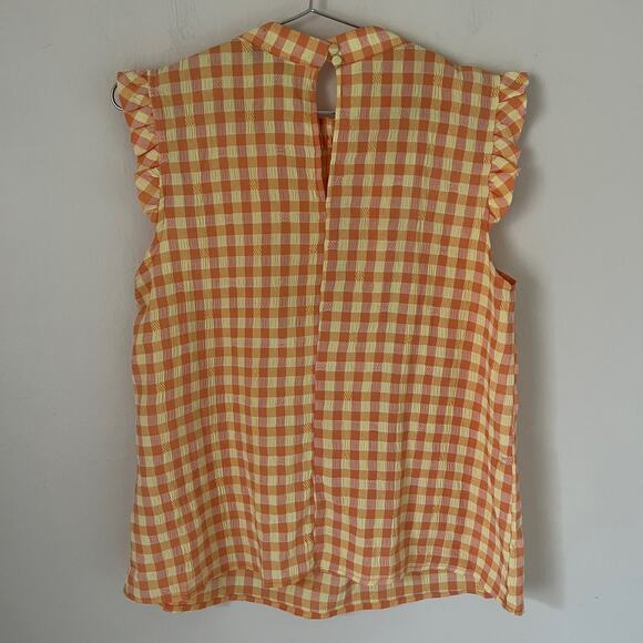 Nanette Lepore  Women's Sleeveless Gingham Print Top In Tangerine Yellow Size S - Picture 3 of 5